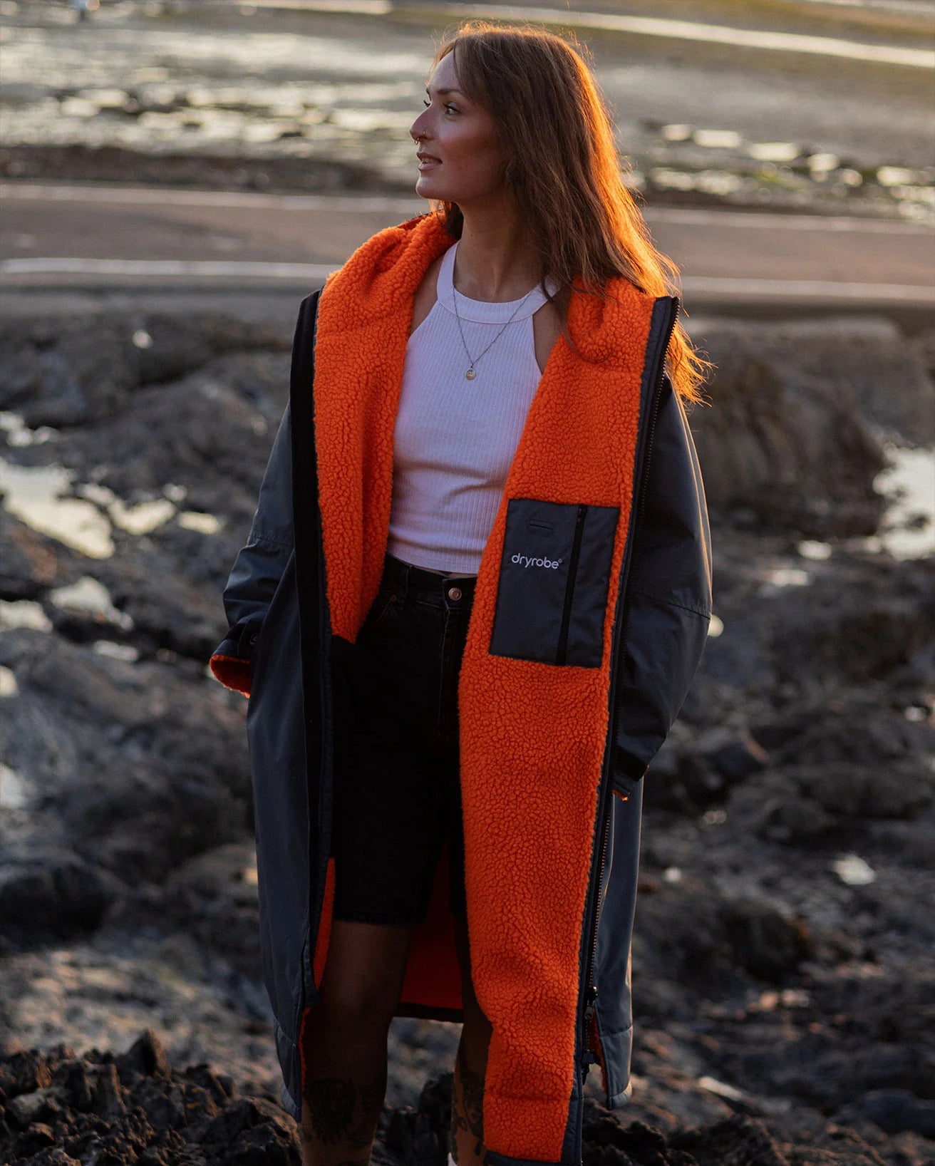 DryRobe Advance Long Sleeve Changing Robe (Dark Grey/ Orange)