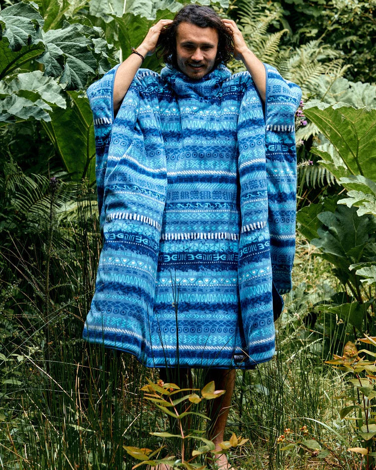 Unisex Recycled Reversible Poncho - Blue