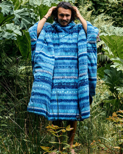 Unisex Recycled Reversible Poncho - Blue