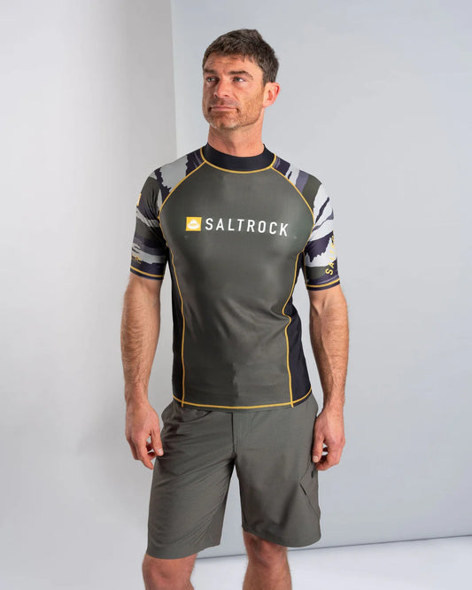 Saltrock Camo Stripe Mens Short Sleeve Rash Vest (Camo Green)
