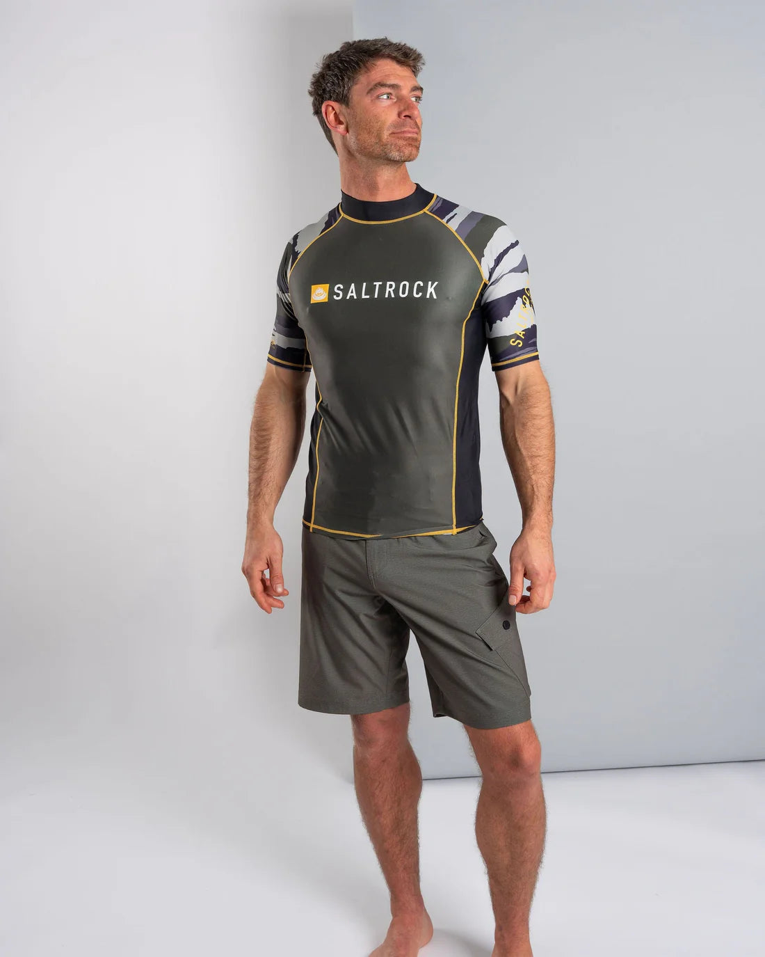 Saltrock Camo Stripe Mens Short Sleeve Rash Vest (Camo Green)