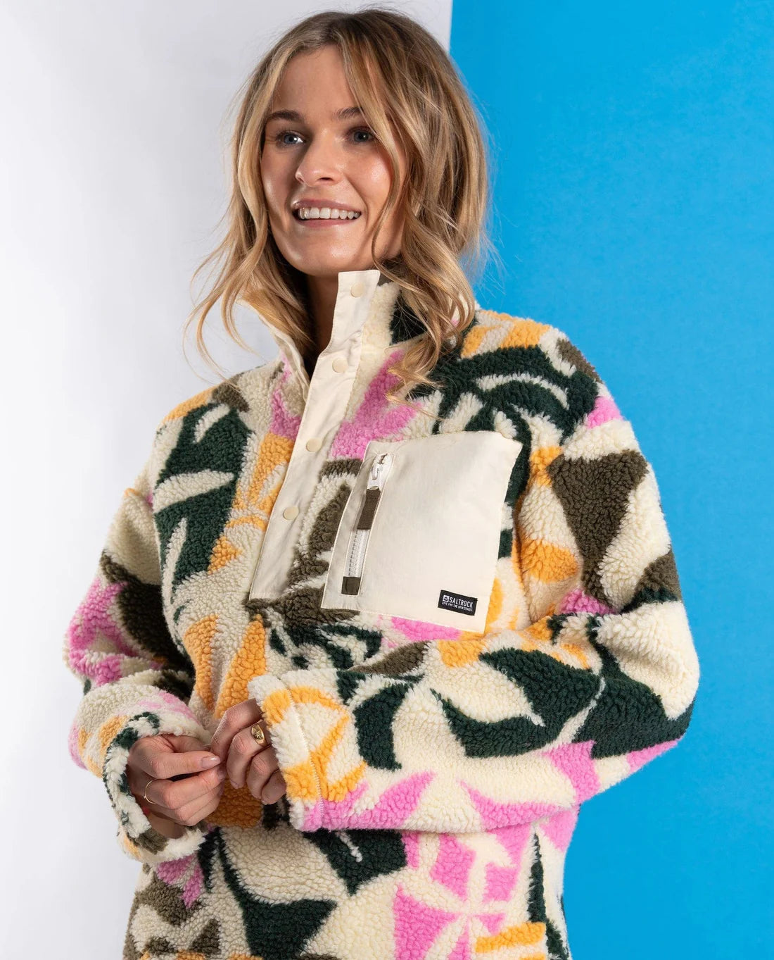 Saltrock Lizi - Womens Borg 1/4 Neck Recycled Fleece - Cream